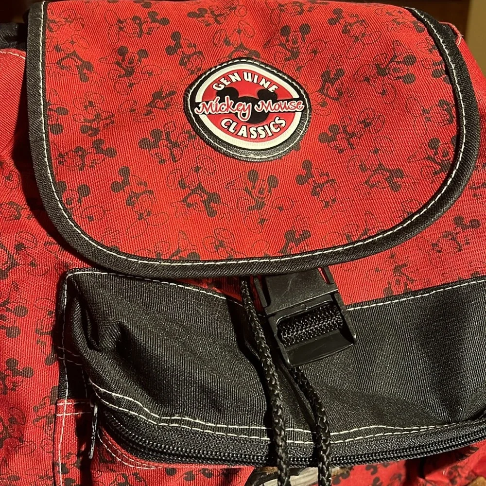 Vintage Rare Red and Black Disney MickeyMouse Drawstring Backpack with 2 Patches